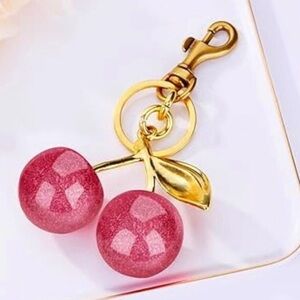 Gold and Pink Cherry Keychain and Bag Charm